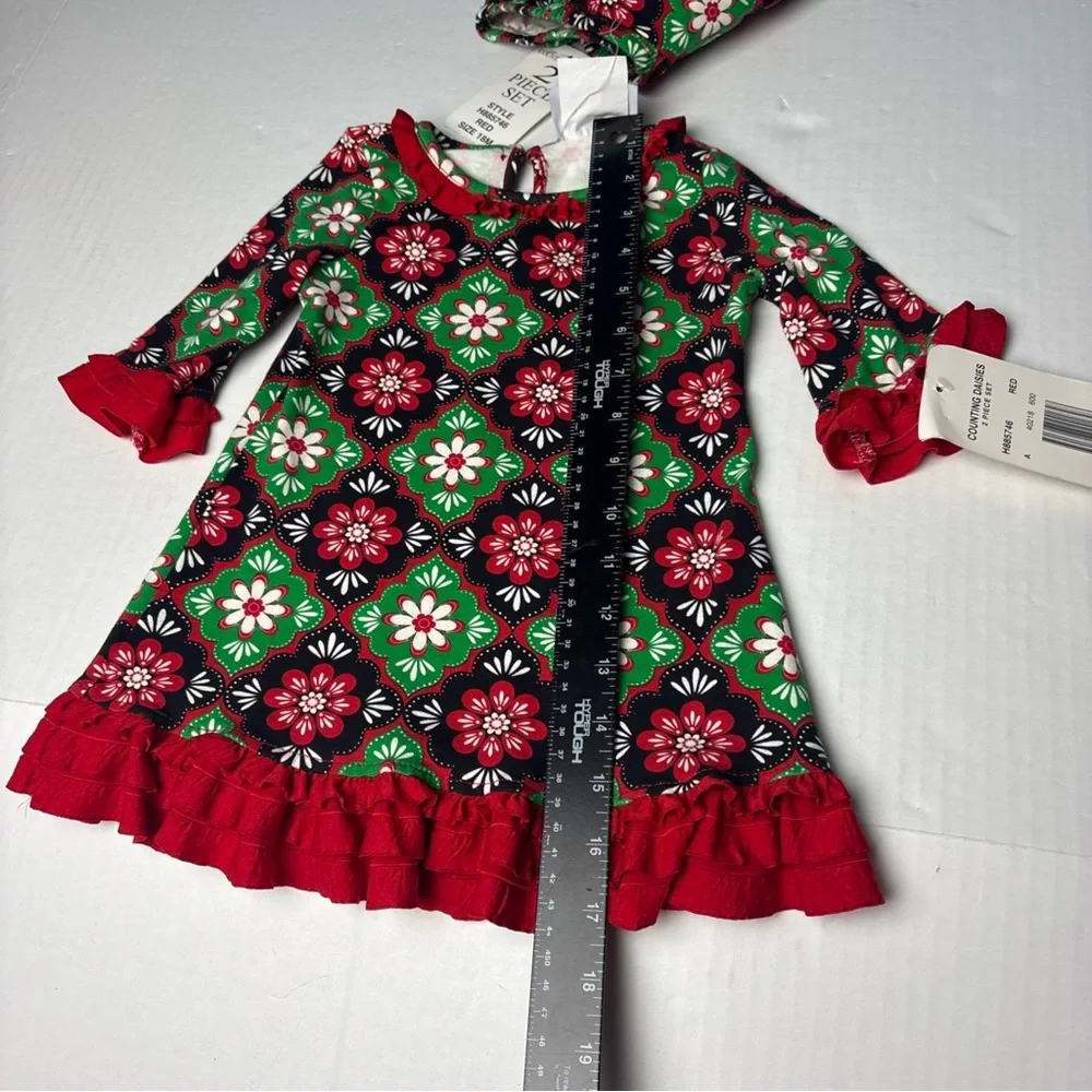 Counting Daisies Baby Girl 18 Months Outfit Dress Bloomer Red Green Black New